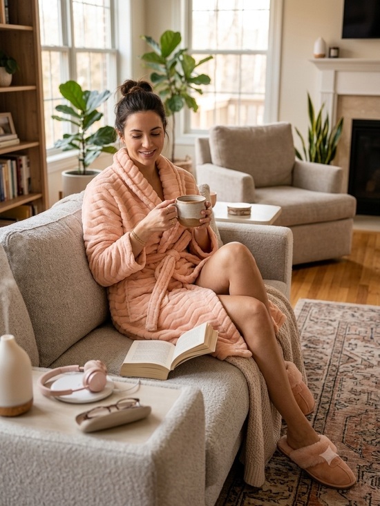Other - Plush Quilted Bathrobe for Women - Pink